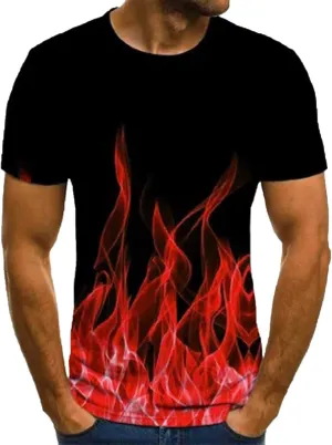 Muscularfit Men's Graphic Tee Shirts Funny 3D Flame Print Short Sleeve Casual Shirt Loose Fit Athletic T-Shirt Summer Clothes