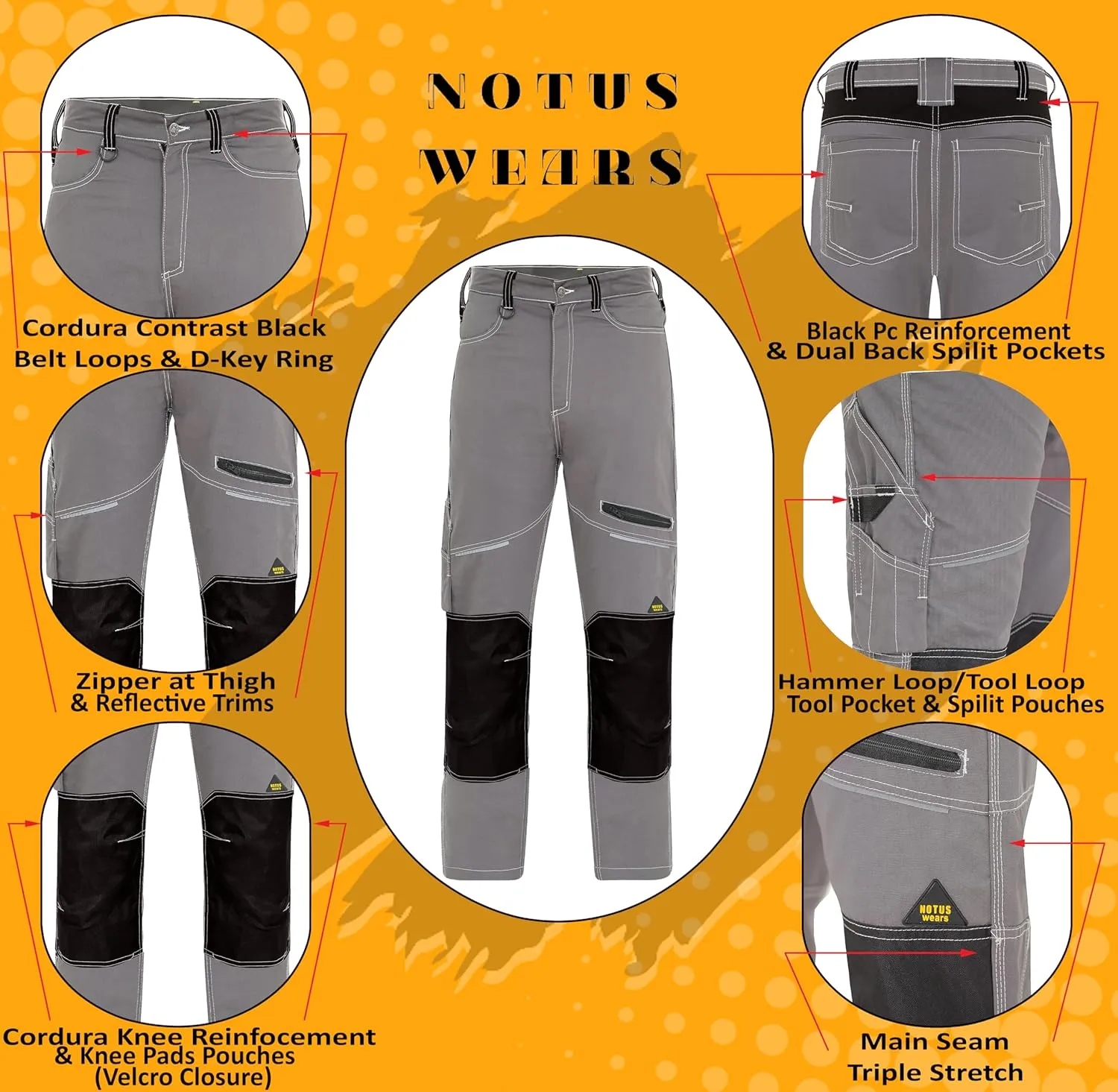 Notus Men's Work Utility & Safety Work Pants Reinforced Cordura Knee Tactical Pants Utility Tools Pockets Workwear Pants