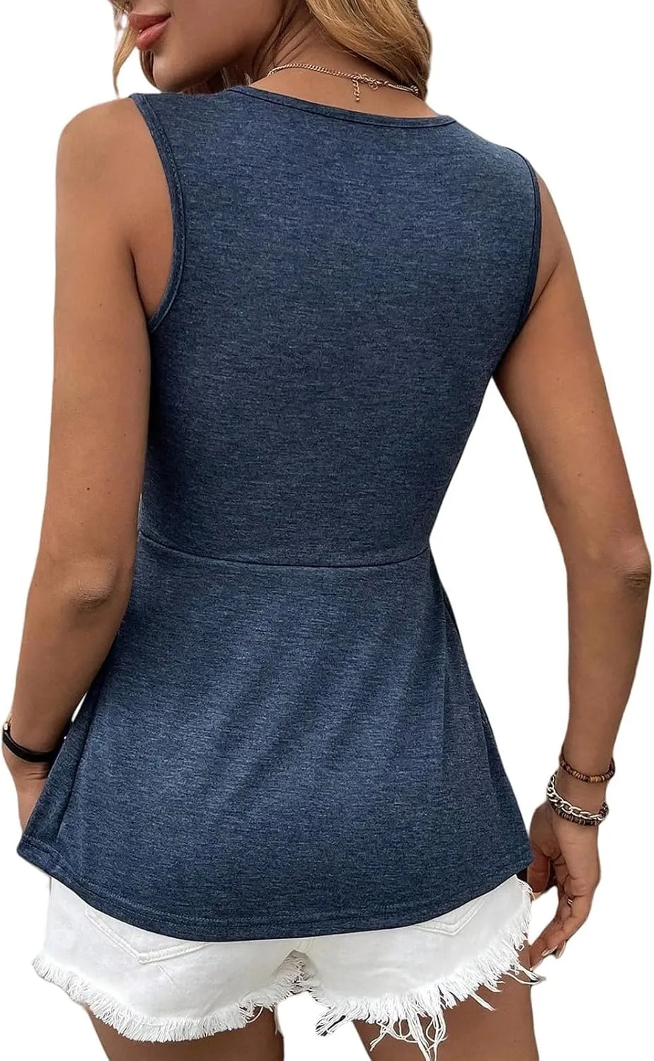 Oversized Shirts for Women Vneck Front Knotted Pleated Flowy Peplum Vest Loose Fit Cool Summer Travel Vacation Tshirt