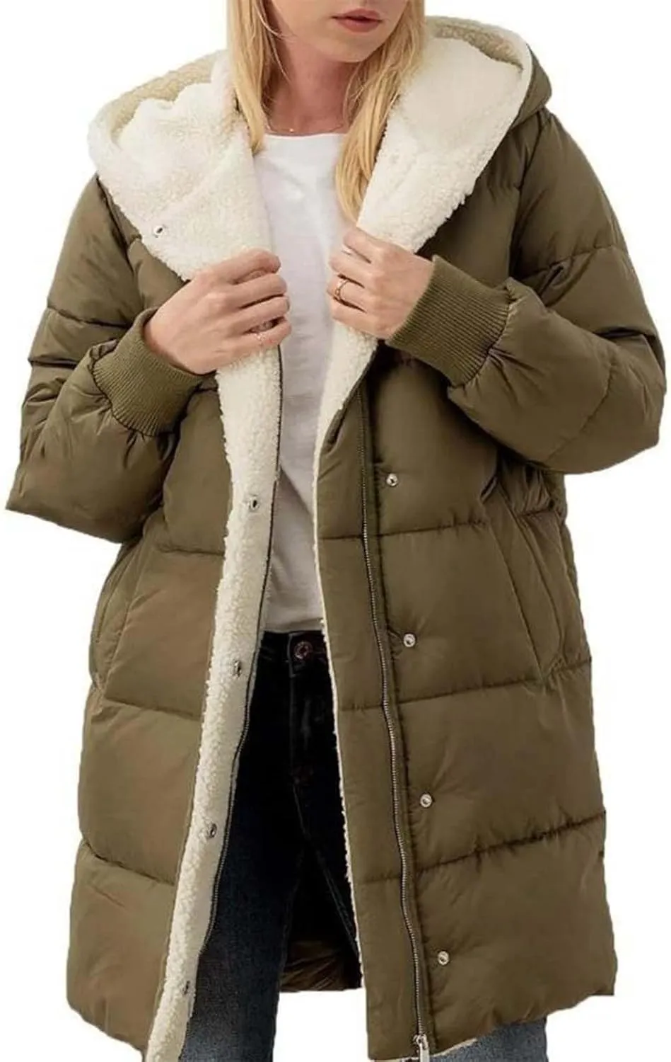 Parka Padded Long Outerwear Hooded Puffer Jacket Lightweight Winter Coat Loose Fit Winter Oversized Outfits Hooded