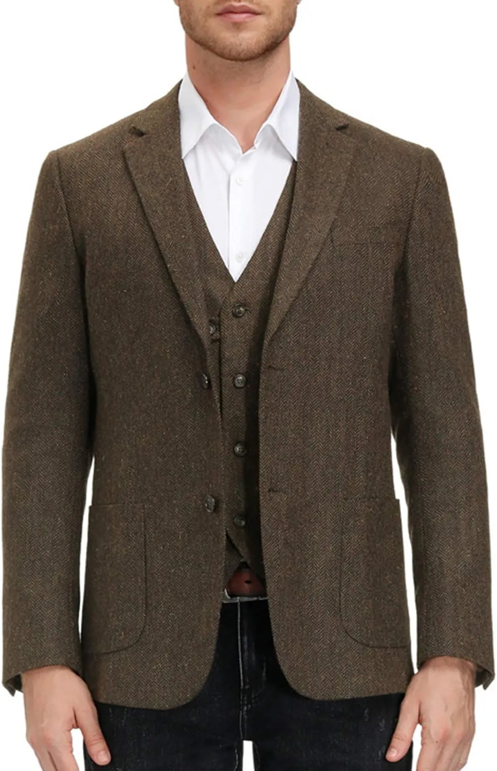 PJ PAUL JONES Men's Herringbone Tweed Blazer British Wool Blend Sport Coat Jacket