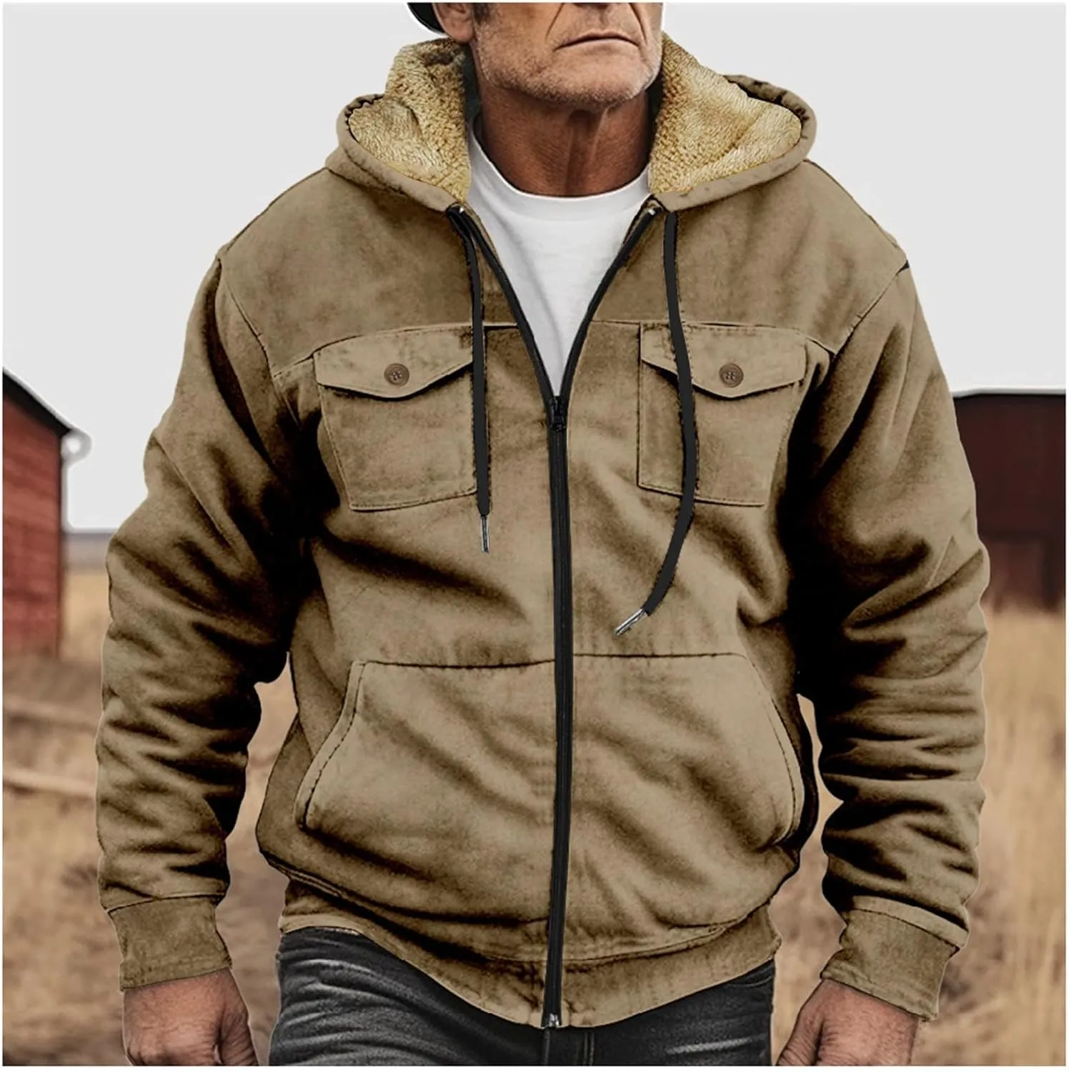 Puffer Jackets for Men Warm Fleece Hooded Sweater Thicken Cotton Coat Mens Puffer Jackets Warm Puffer Jacket