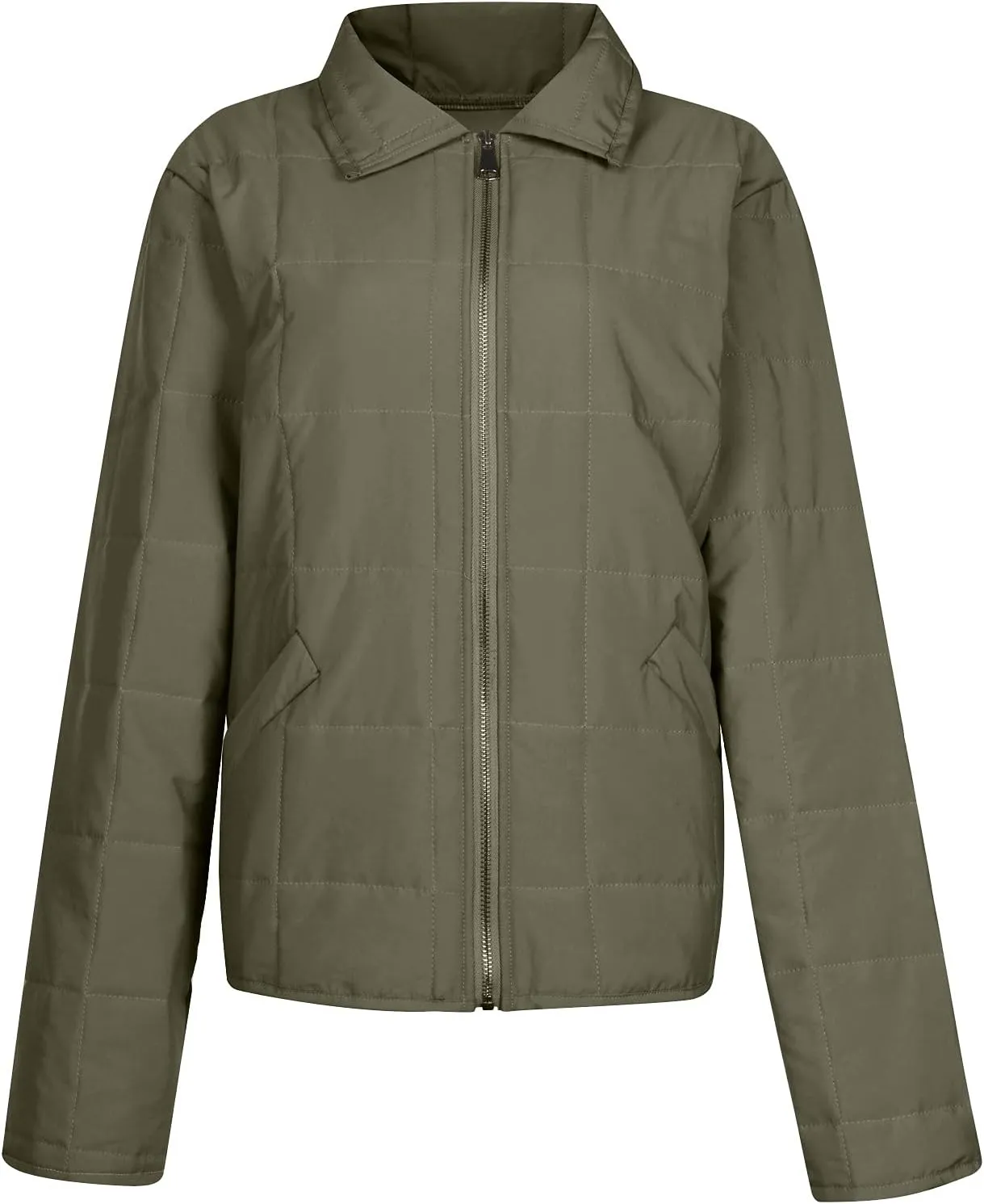 Quilted Jackets for Women Long Sleeve Zip Up Jacket Coat Loose Fit Puffer Jackets Winter Warm Outwear with Pockets