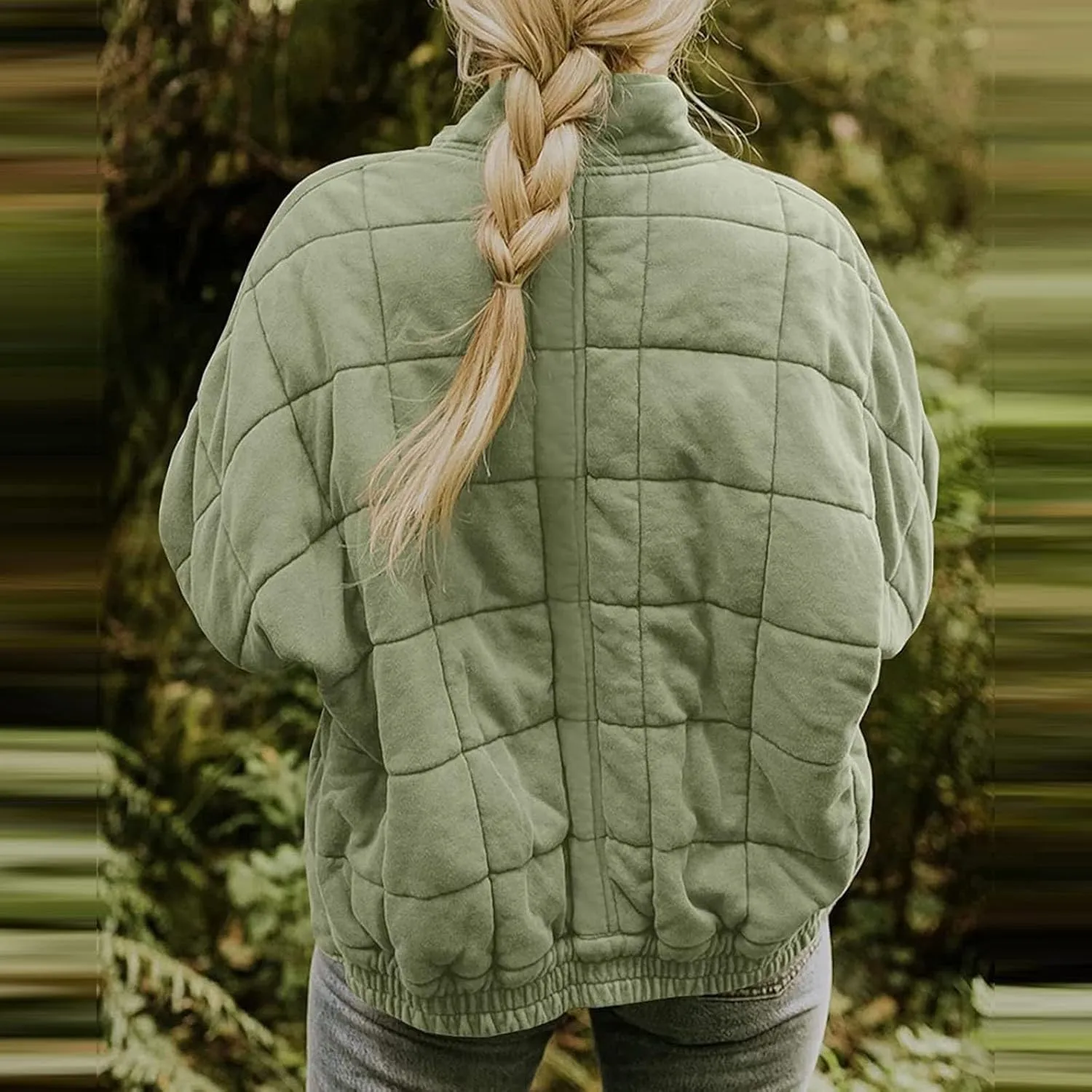 Quilted Jackets for Women Long Sleeve Zip Up Jacket Coat Loose Fit Puffer Jackets Winter Warm Outwear with Pockets