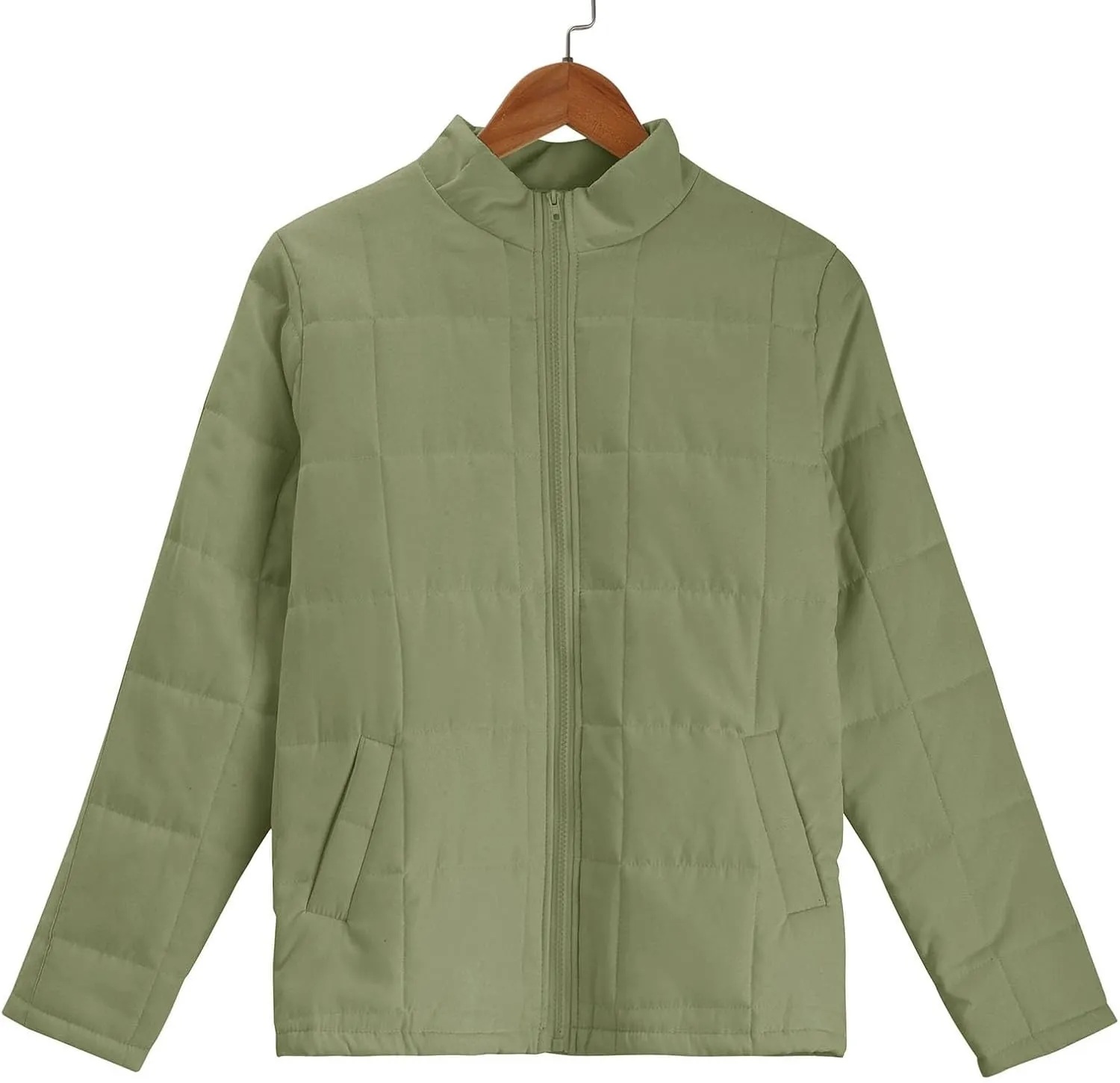 Quilted Jackets for Women Long Sleeve Zip Up Jacket Coat Loose Fit Puffer Jackets Winter Warm Outwear with Pockets
