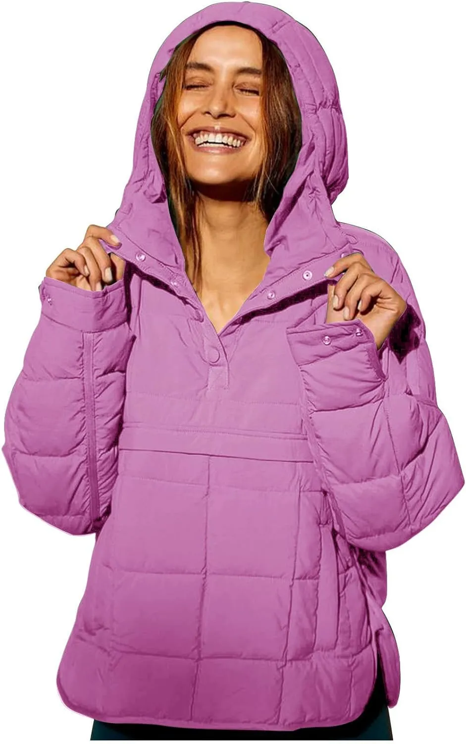 Quilted Jackets for Women Pullover Puffer Jacket Oversized Thick Hoodie Winter Warm Tops Lightweight Hooded Jackets