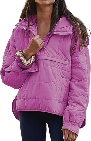 Quilted Jackets for Women Pullover Puffer Jacket Oversized Thick Hoodie Winter Warm Tops Lightweight Hooded Jackets