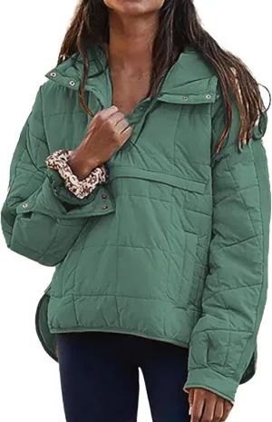 Quilted Jackets for Women Pullover Puffer Jacket Oversized Thick Hoodie Winter Warm Tops Lightweight Hooded Jackets