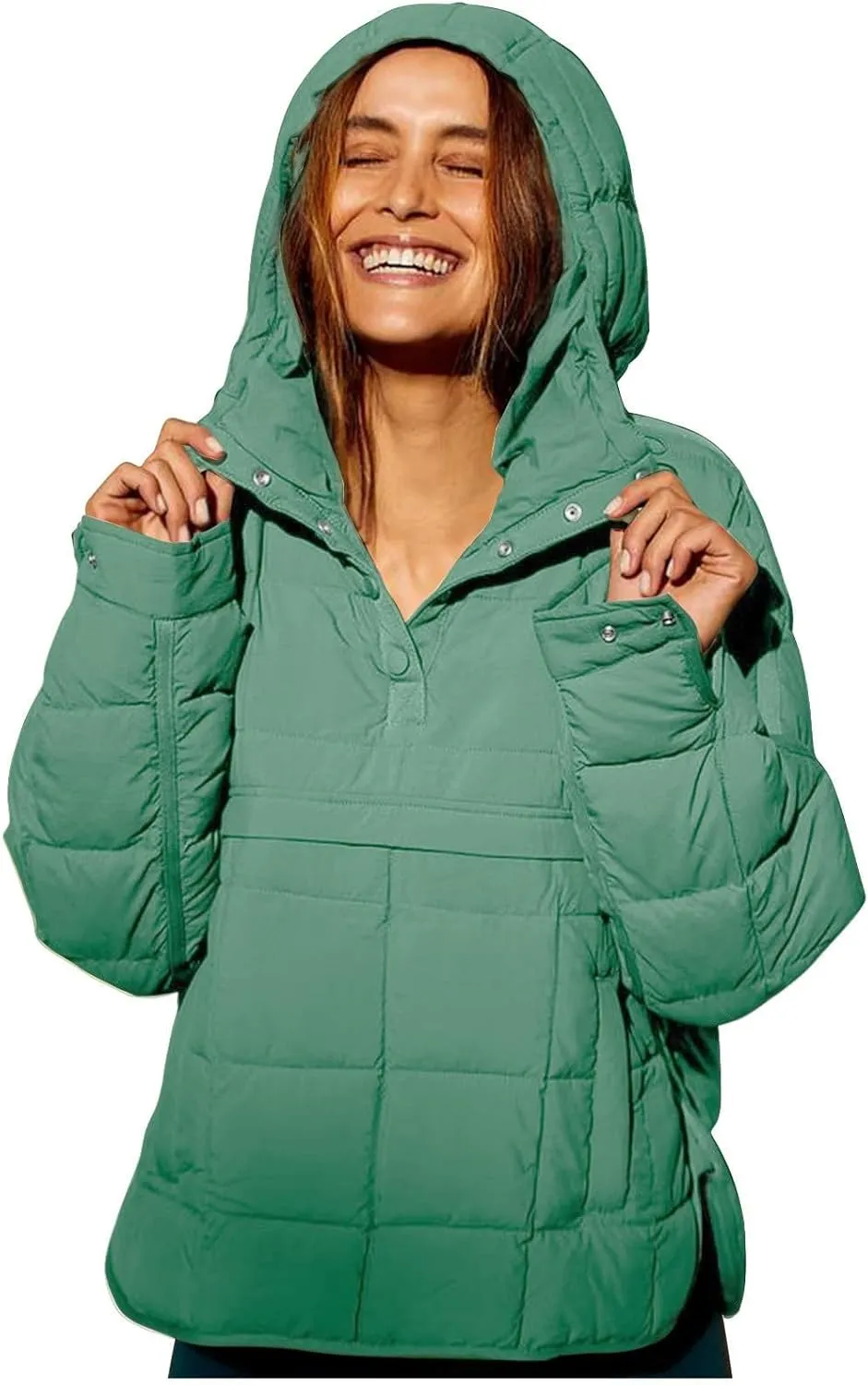 Quilted Jackets for Women Pullover Puffer Jacket Oversized Thick Hoodie Winter Warm Tops Lightweight Hooded Jackets