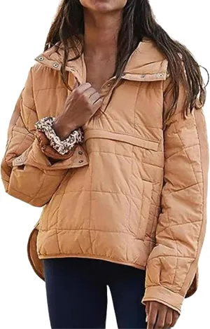 Quilted Jackets for Women Pullover Puffer Jacket Oversized Thick Hoodie Winter Warm Tops Lightweight Hooded Jackets