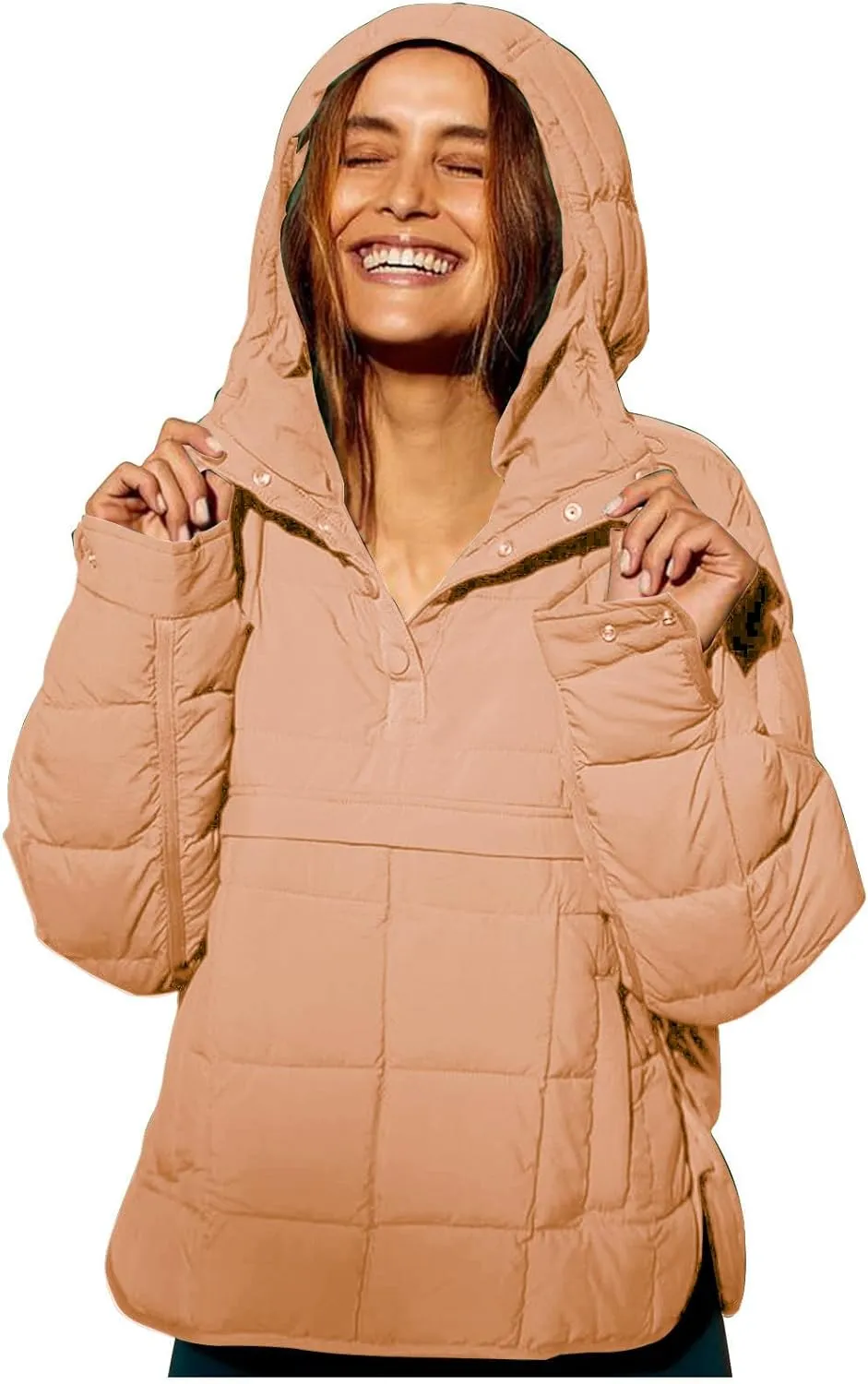 Quilted Jackets for Women Pullover Puffer Jacket Oversized Thick Hoodie Winter Warm Tops Lightweight Hooded Jackets