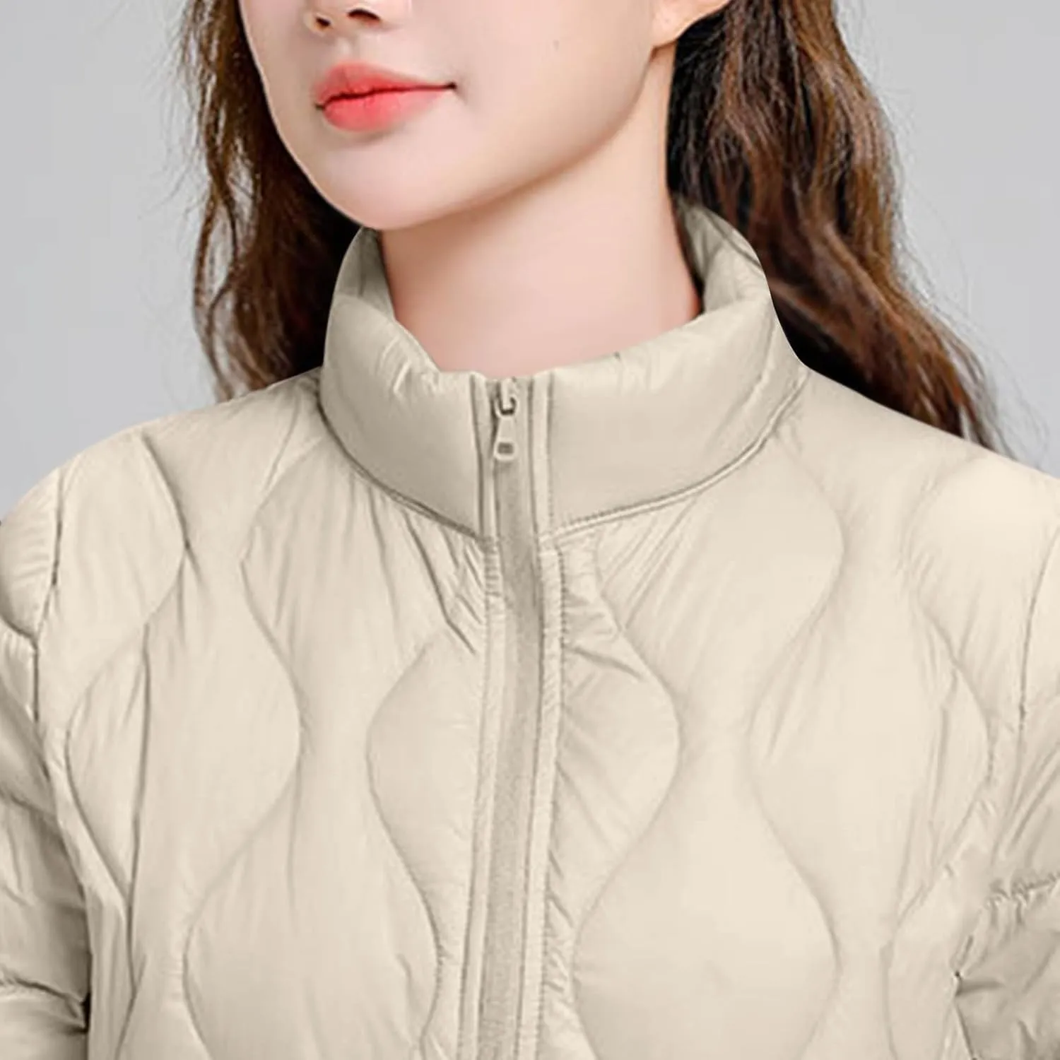Quilted Lightweight Jackets for Women Plus Size Short Puffer Coats Stand Collar Zipper Down Jacket for Fall Winter