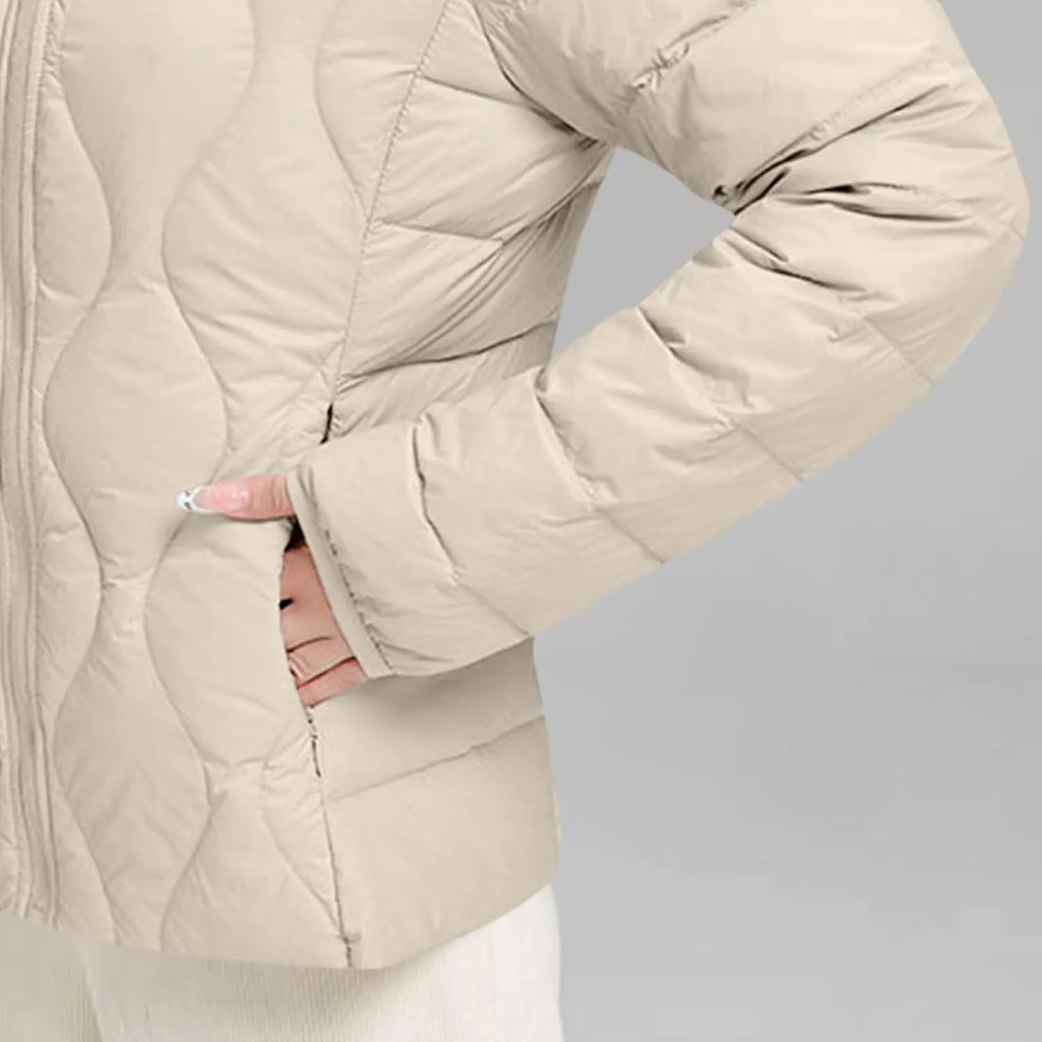 Quilted Lightweight Jackets for Women Plus Size Short Puffer Coats Stand Collar Zipper Down Jacket for Fall Winter