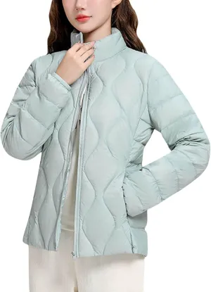 Quilted Lightweight Jackets for Women Plus Size Short Puffer Coats Stand Collar Zipper Down Jacket for Fall Winter