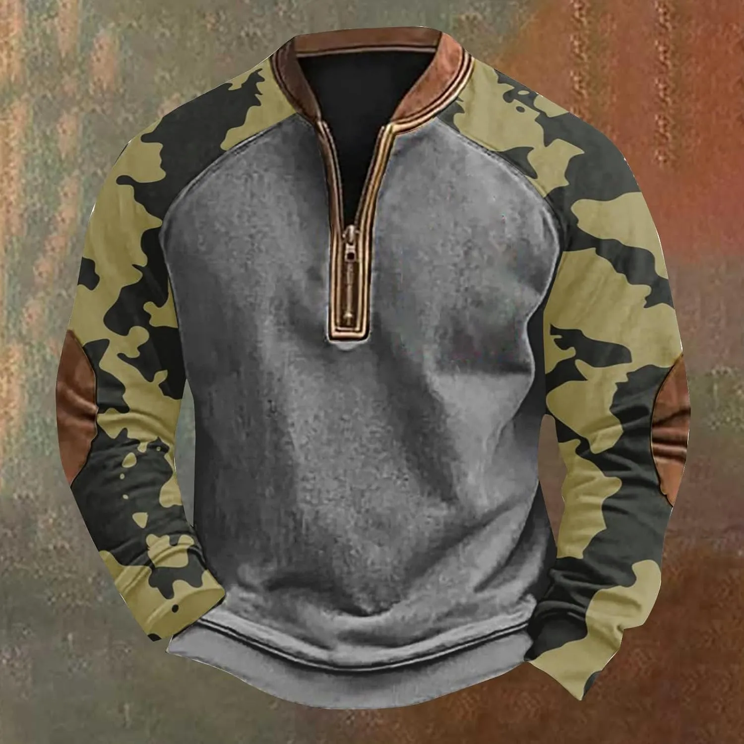 QWENTMTNTY Camo Sweatshirt for Men Crewneck Camouflage Western Light Weight Big and Tall Zip Cool Vintage Pullover Shirts