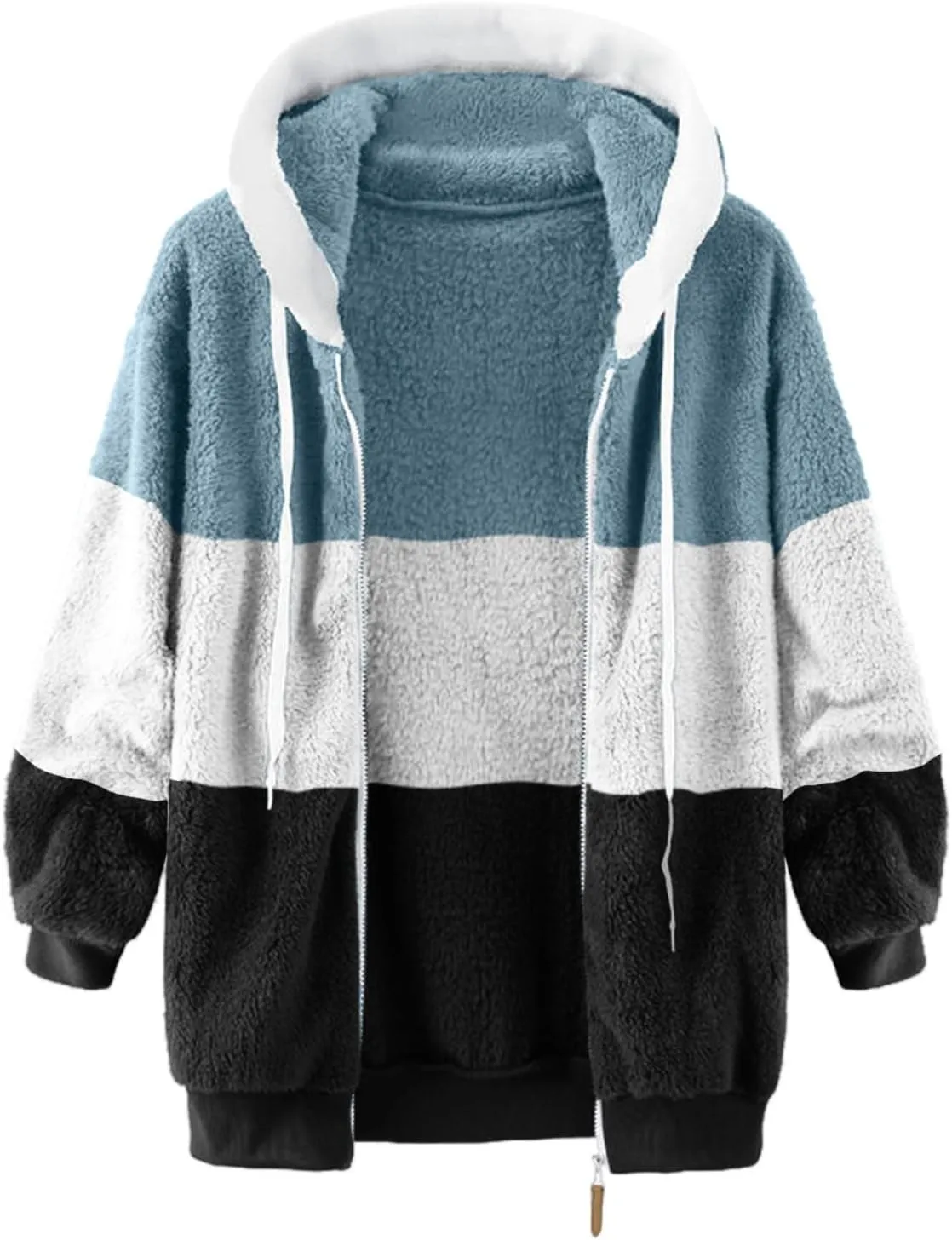 QWENTMTNTY Womens Fuzzy Teddy Coat House Thermal Coats Lightweight Sherpa Lined Sweater Coats Winter Coats with Fur Hood