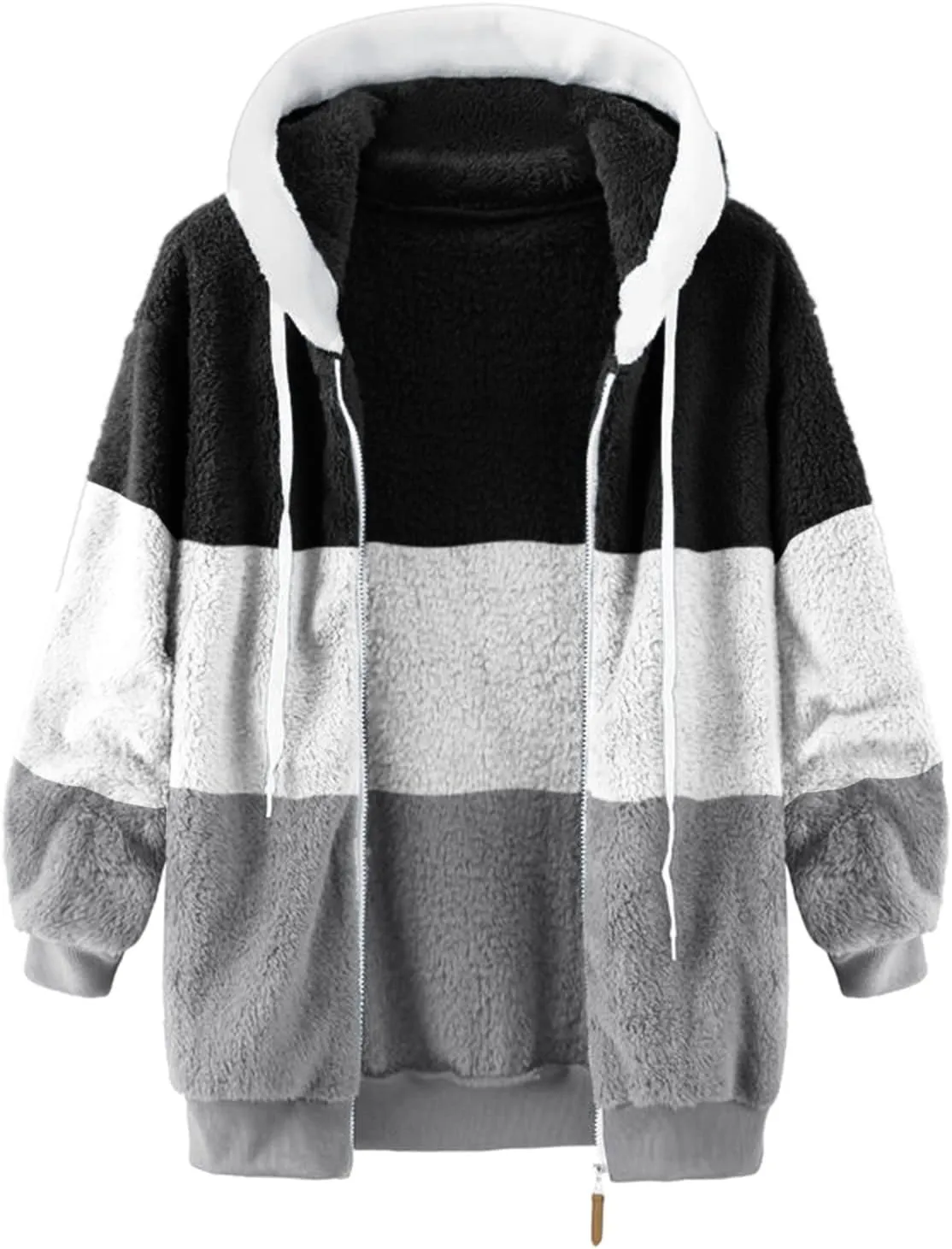 QWENTMTNTY Womens Fuzzy Teddy Coat House Thermal Coats Lightweight Sherpa Lined Sweater Coats Winter Coats with Fur Hood