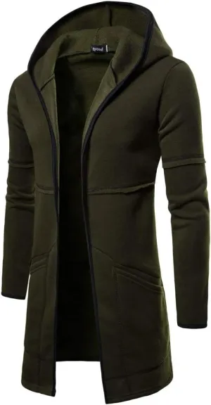 RTRDE Mens Coat Long Hooded Cardigan Shawl Collar Lightweight Open Front Overcoat with Pockets Hoodie Jacket, M-2XL