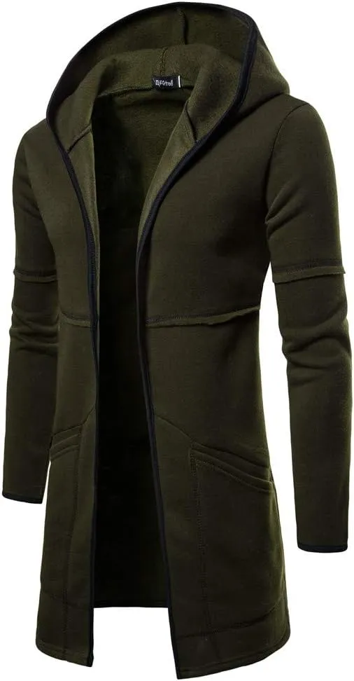 RTRDE Mens Coat Long Hooded Cardigan Shawl Collar Lightweight Open Front Overcoat with Pockets Hoodie Jacket, M-2XL