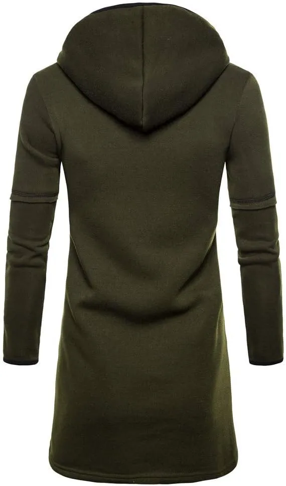 RTRDE Mens Coat Long Hooded Cardigan Shawl Collar Lightweight Open Front Overcoat with Pockets Hoodie Jacket, M-2XL