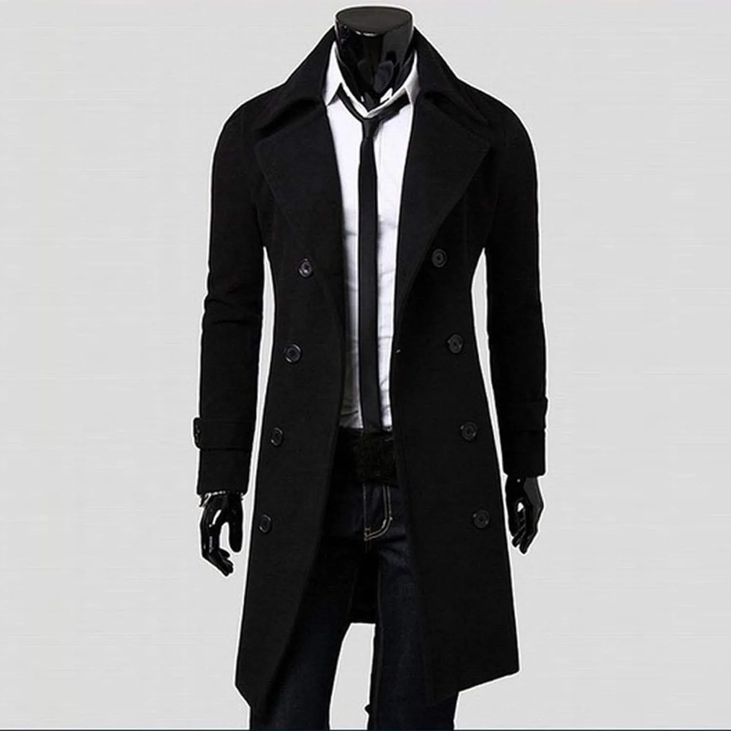 RTRDE Mens Trench Coat Notched Lapel Long Length Jacket Double Breasted Fall Winter Overcoat Casual Peacoat, M-3XL