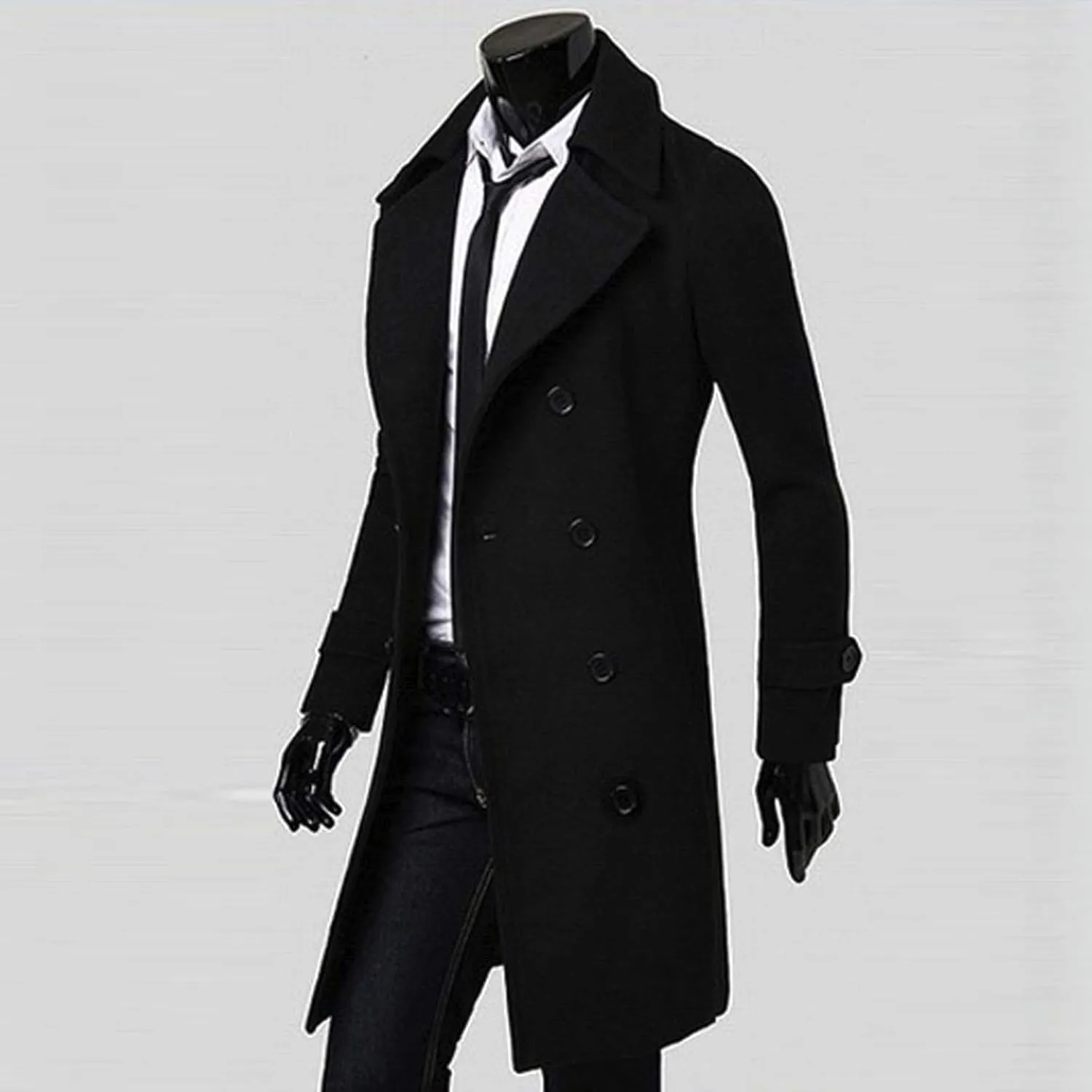 RTRDE Mens Trench Coat Notched Lapel Long Length Jacket Double Breasted Fall Winter Overcoat Casual Peacoat, M-3XL