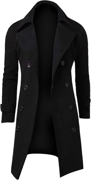 RTRDE Mens Trench Coat Notched Lapel Long Length Jacket Double Breasted Fall Winter Overcoat Casual Peacoat, M-3XL