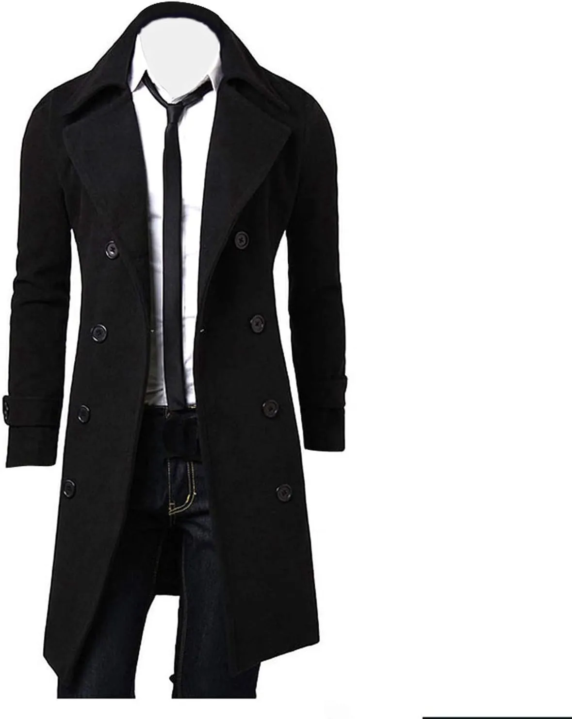RTRDE Mens Trench Coat Notched Lapel Long Length Jacket Double Breasted Fall Winter Overcoat Casual Peacoat, M-3XL