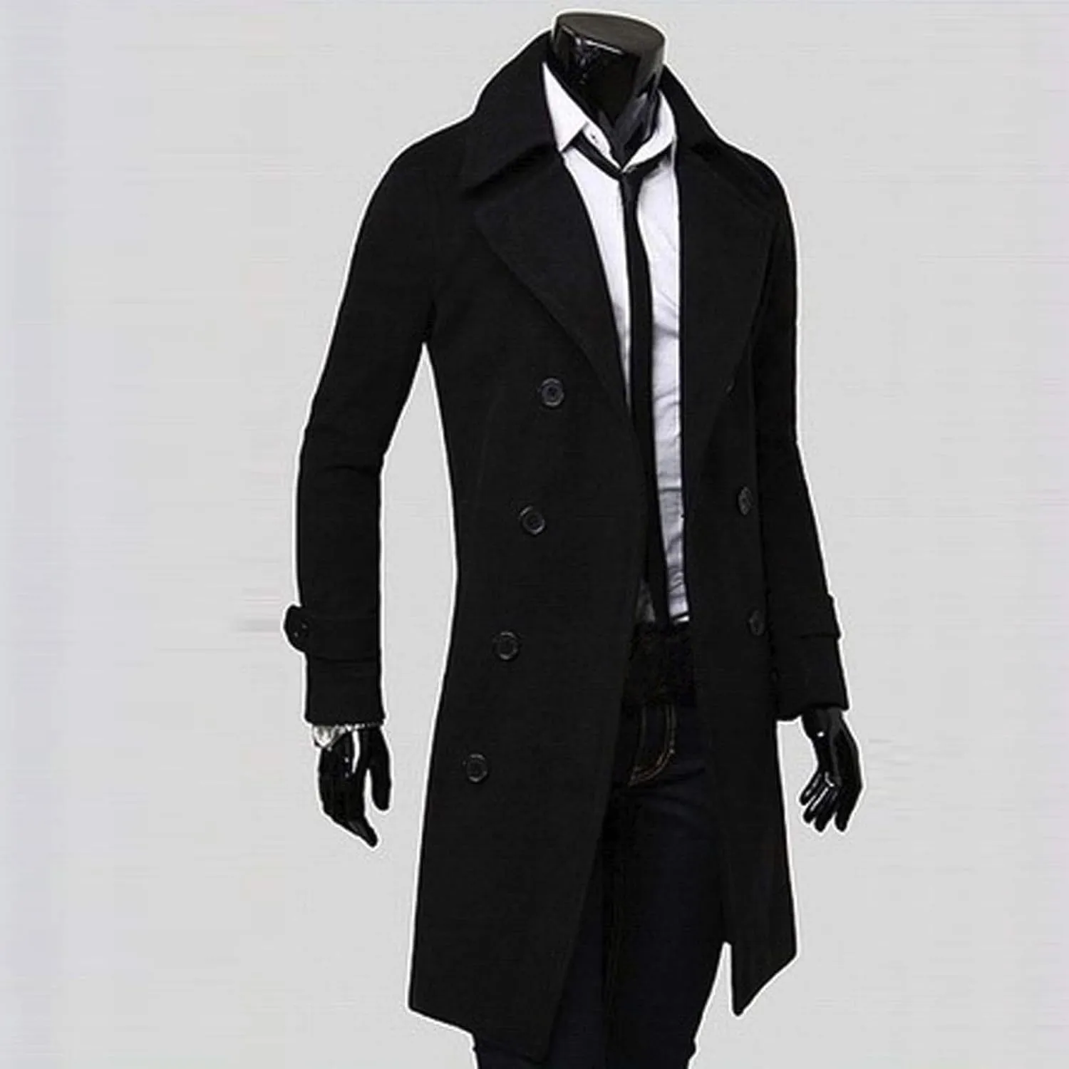 RTRDE Mens Trench Coat Notched Lapel Long Length Jacket Double Breasted Fall Winter Overcoat Casual Peacoat, M-3XL