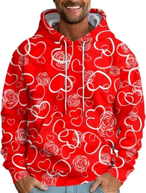 RTTUIOP Work Shirts For Men Hawaiian Long Sleeve Jacket Valentine's Day With Cap Cool Hoodie Heart Comfort With Pockets