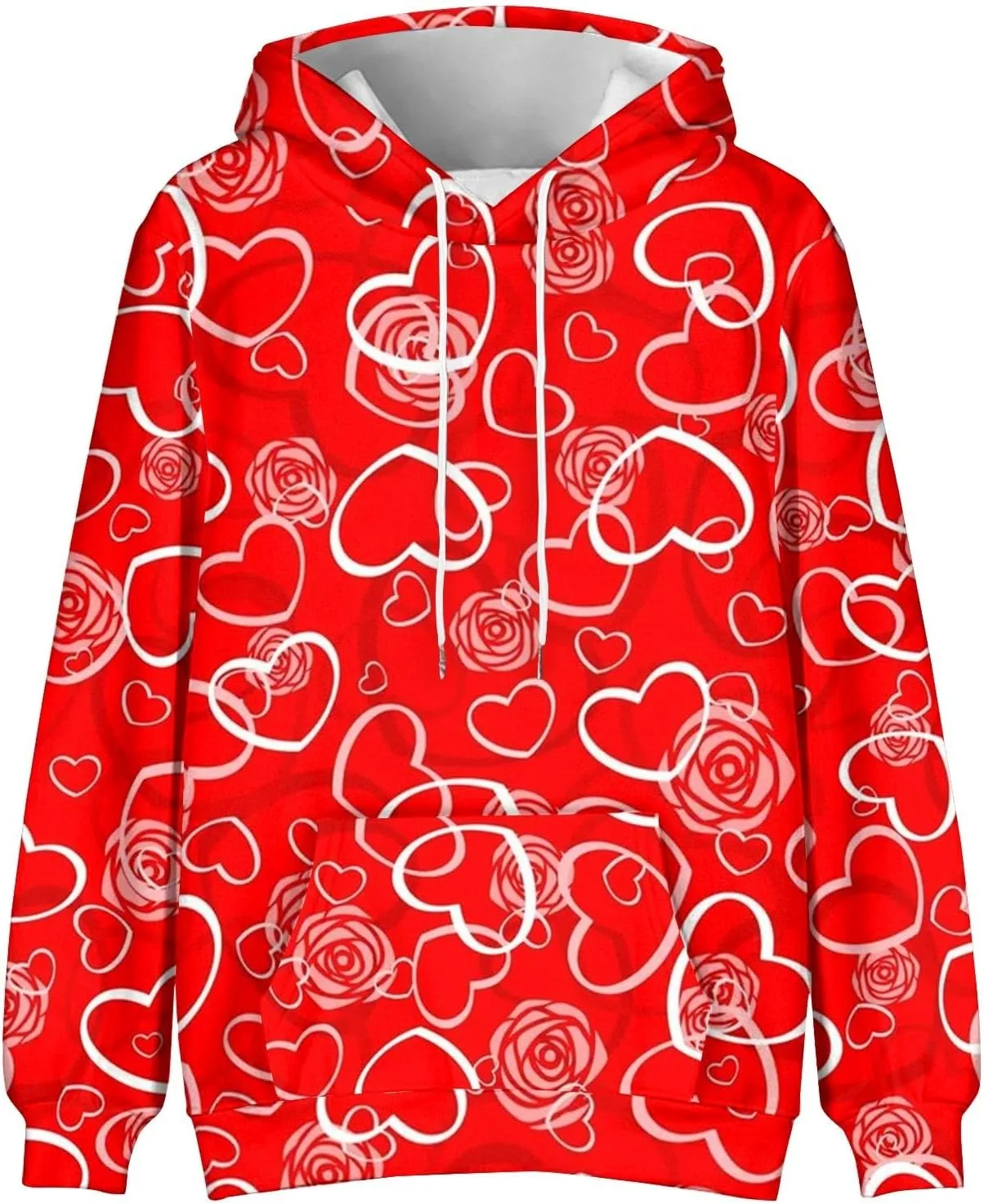 RTTUIOP Work Shirts For Men Hawaiian Long Sleeve Jacket Valentine's Day With Cap Cool Hoodie Heart Comfort With Pockets