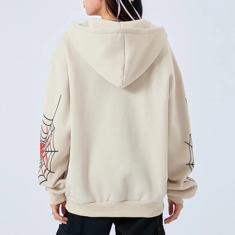 Sastianaen Women Y2k Zip Up Hoodies Gothic Spider Print Sweatshirt Vintage Graphic Oversized Fairy Grunge Jackets