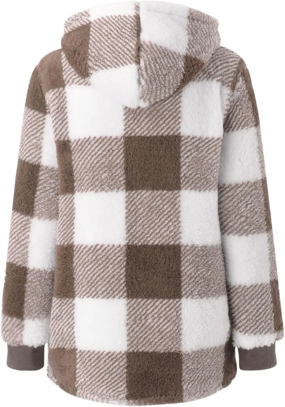 Sherpa Plaid Jackets for Women Fuzzy Fleece Oversized Open Front Hooded Cardigan Full Zip Plush Warm Winter Coats