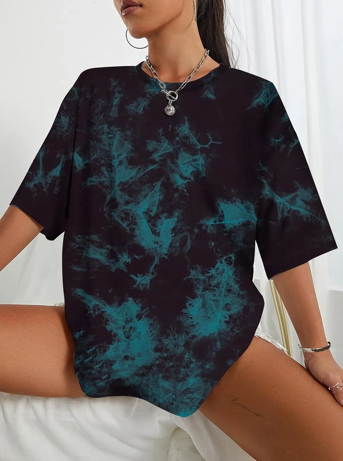 SOFIA'S CHOICE Women's Oversized T Shirts Round Neck Tie Dye Short Sleeve Shirts