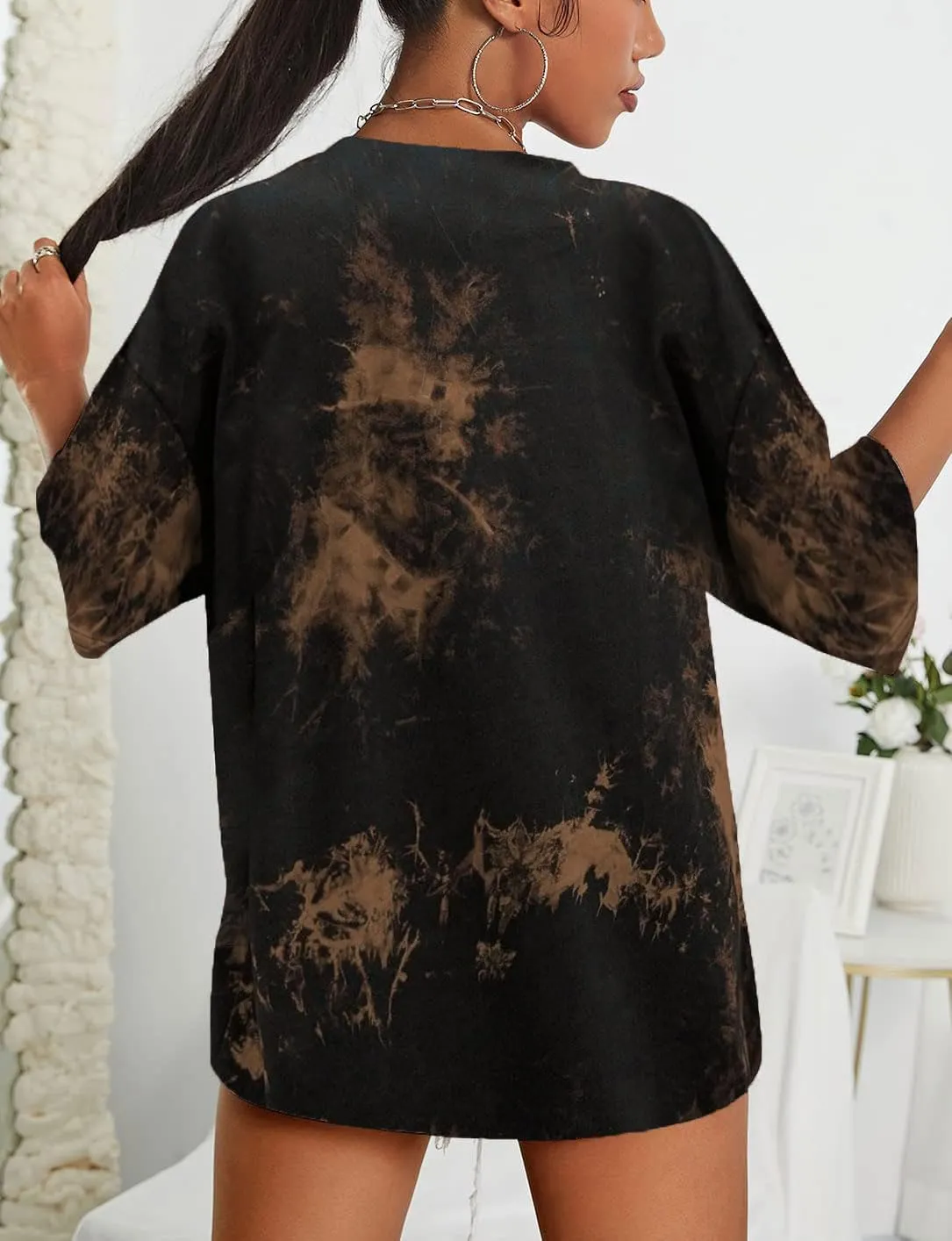 SOFIA'S CHOICE Women's Oversized T Shirts Round Neck Tie Dye Short Sleeve Shirts