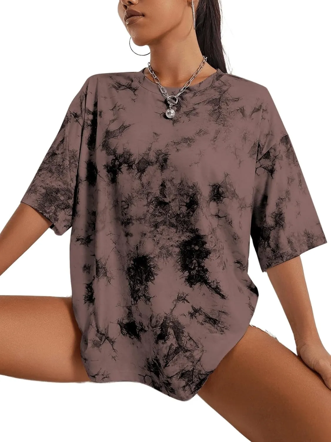 SOFIA'S CHOICE Women's Oversized T Shirts Round Neck Tie Dye Short Sleeve Shirts