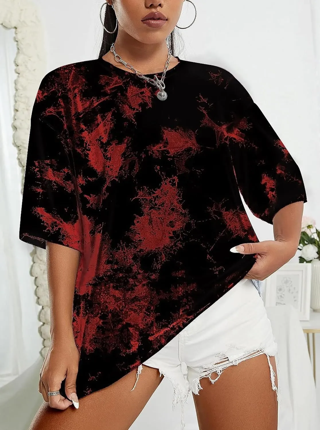 SOFIA'S CHOICE Women's Oversized T Shirts Round Neck Tie Dye Short Sleeve Shirts
