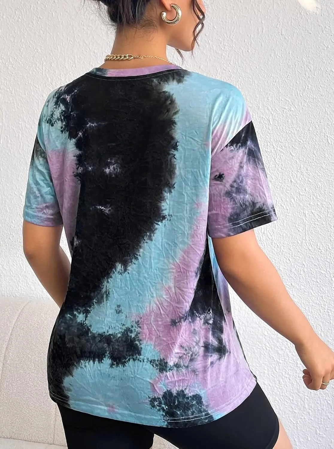 SOFIA'S CHOICE Women's Oversized T Shirts Round Neck Tie Dye Short Sleeve Shirts