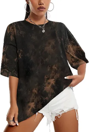 SOFIA'S CHOICE Women's Oversized T Shirts Round Neck Tie Dye Short Sleeve Shirts