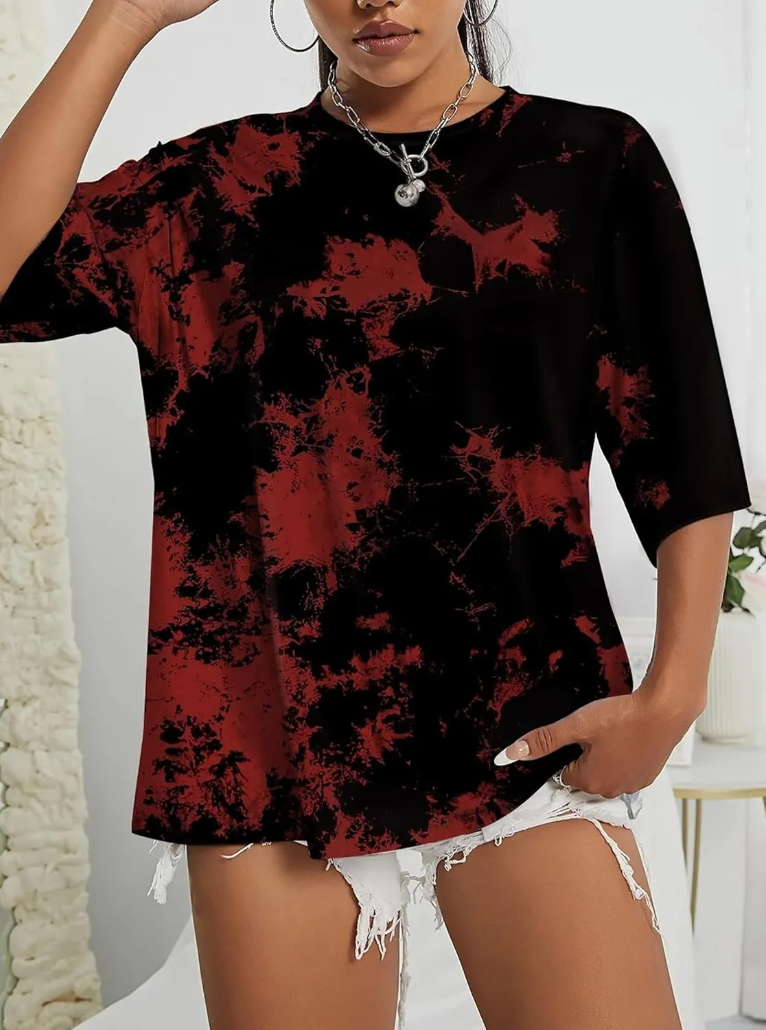 SOFIA'S CHOICE Women's Oversized T Shirts Round Neck Tie Dye Short Sleeve Shirts