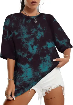 SOFIA'S CHOICE Women's Oversized T Shirts Round Neck Tie Dye Short Sleeve Shirts
