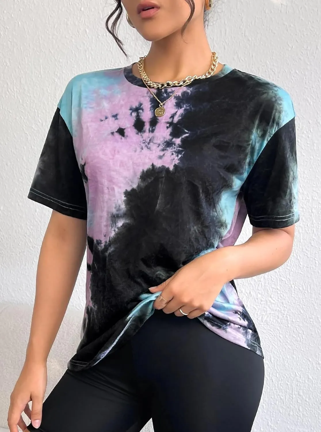 SOFIA'S CHOICE Women's Oversized T Shirts Round Neck Tie Dye Short Sleeve Shirts