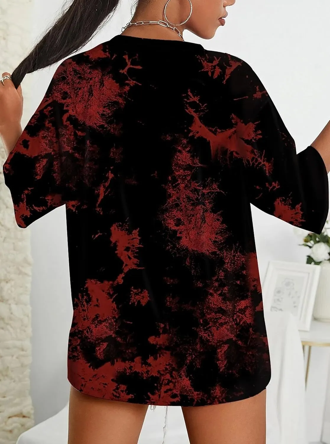 SOFIA'S CHOICE Women's Oversized T Shirts Round Neck Tie Dye Short Sleeve Shirts
