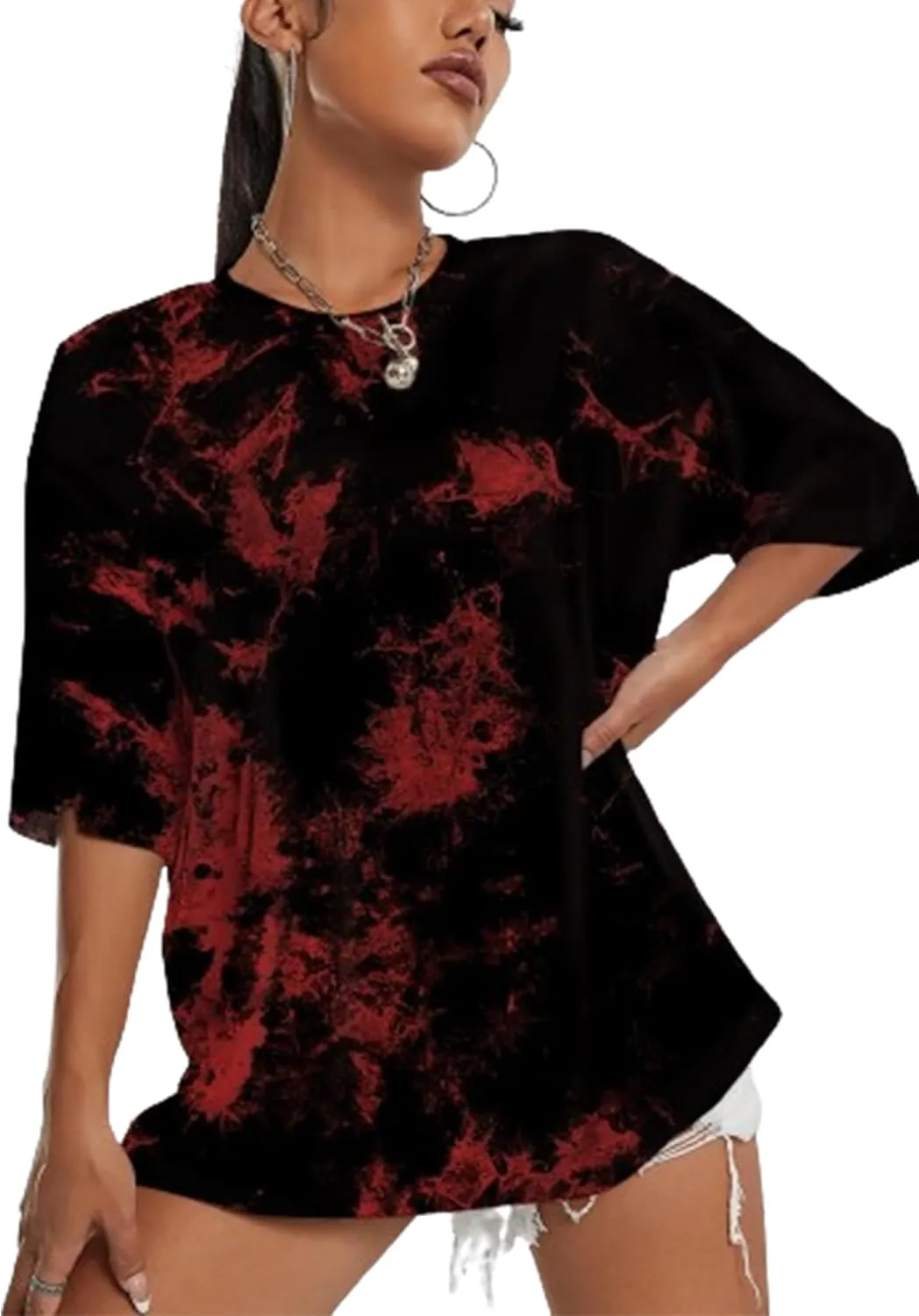 SOFIA'S CHOICE Women's Oversized T Shirts Round Neck Tie Dye Short Sleeve Shirts