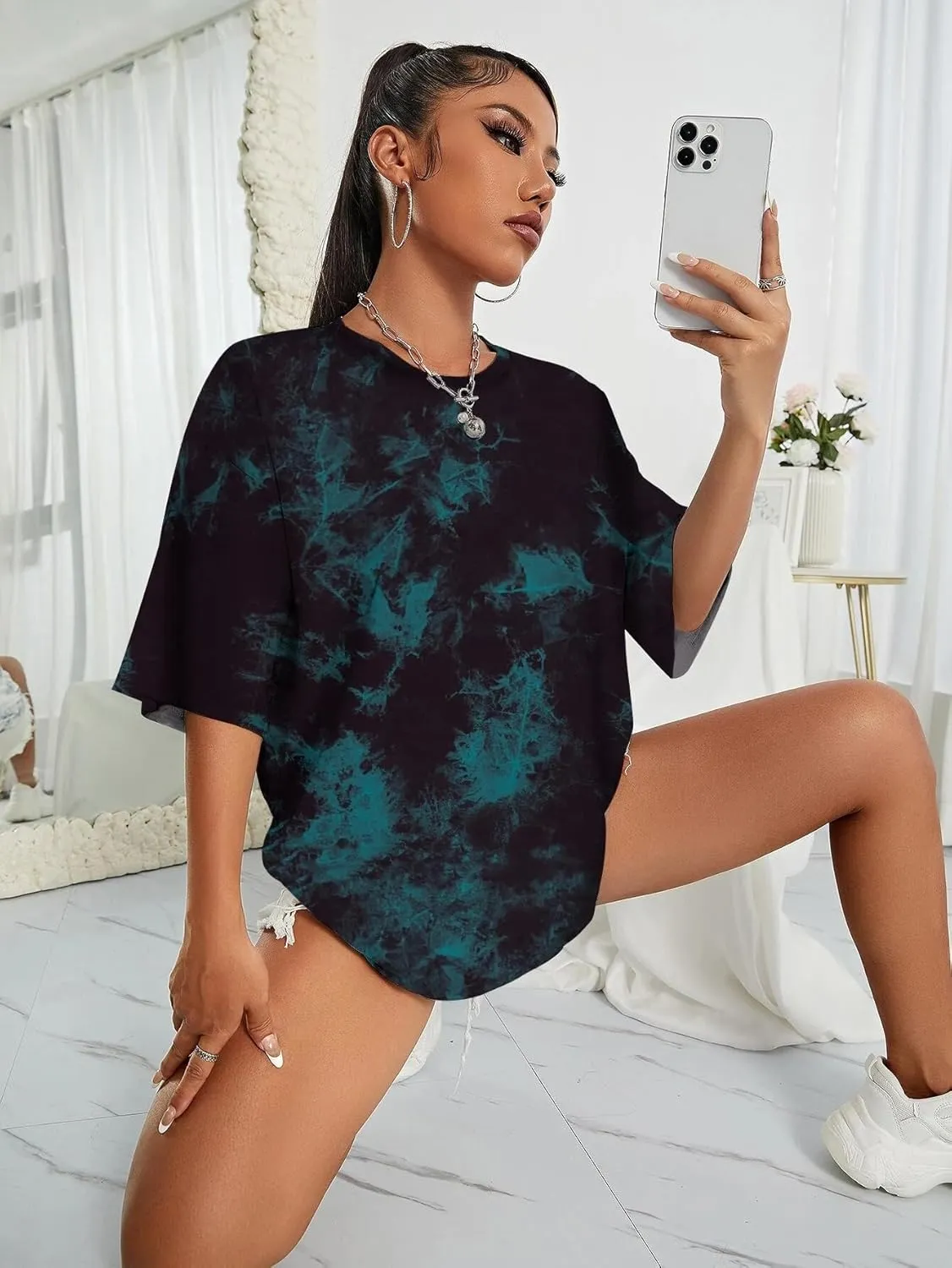 SOFIA'S CHOICE Women's Oversized T Shirts Round Neck Tie Dye Short Sleeve Shirts
