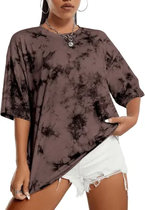SOFIA'S CHOICE Women's Oversized T Shirts Round Neck Tie Dye Short Sleeve Shirts