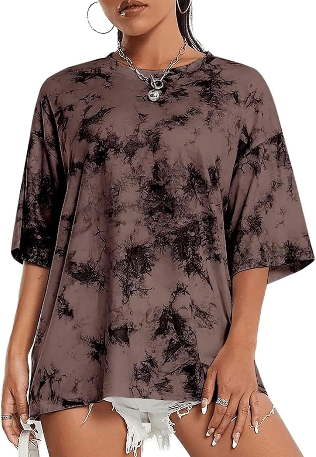 SOFIA'S CHOICE Women's Oversized T Shirts Round Neck Tie Dye Short Sleeve Shirts