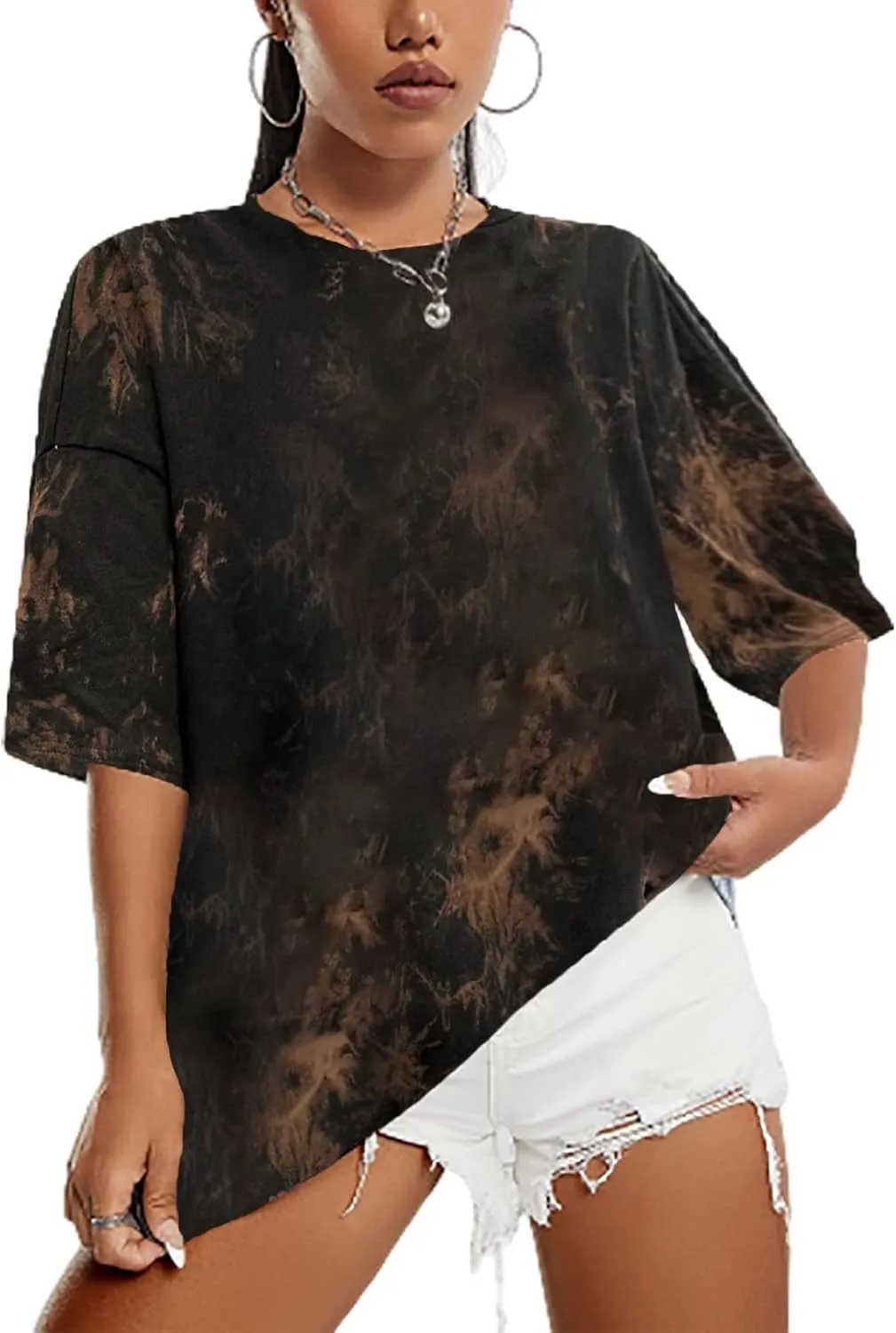 SOFIA'S CHOICE Women's Oversized T Shirts Round Neck Tie Dye Short Sleeve Shirts