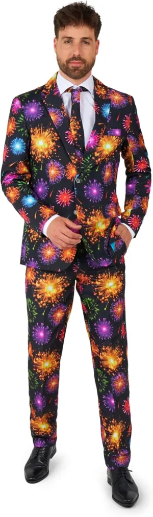 Suitmeister Men's Suit - NYE Fireworks Outfit Slim Fit - Black - Geel