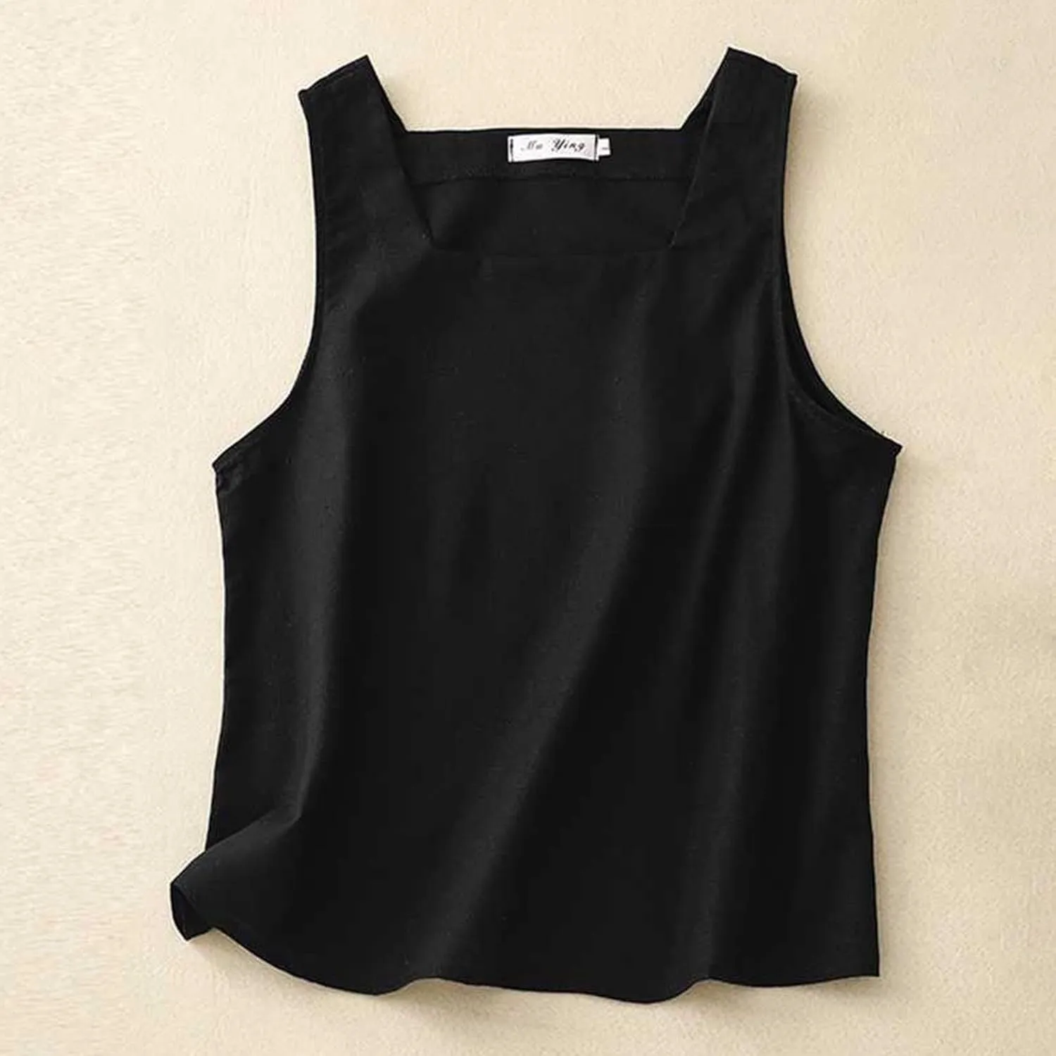 Summer Cotton Linen Tank Tops Women Sleeveless Square Neck Tees Shirts Elegant Solid Color Lightweight Comfy Blouses
